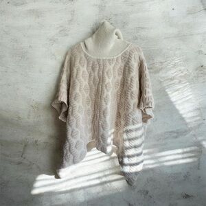 Cost Plus World Market Cream Cable-Knit Turtleneck Poncho Sweater